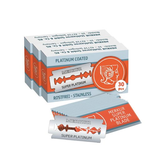 MERKUR SUPER Double Edge Razor Blades - Precision Stainless Steel with Platinum & Teflon Coating | 30 Count