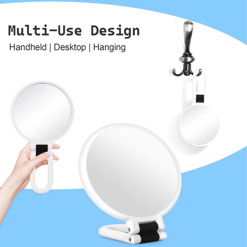 Sifolo 30x Magnifying Mirror, Travel Hand Mirrors with Handle - Double Side Handheld Mirror with 1X 30X Magnification & Adjustable Handle, Hand Held Foldable Travel Mirror for Makeup(Pearl White)