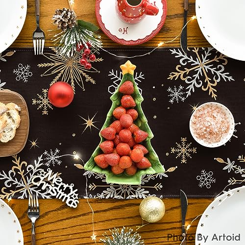 Snowflake Winter Table Runner 13x90 Inch Black - Home Decor