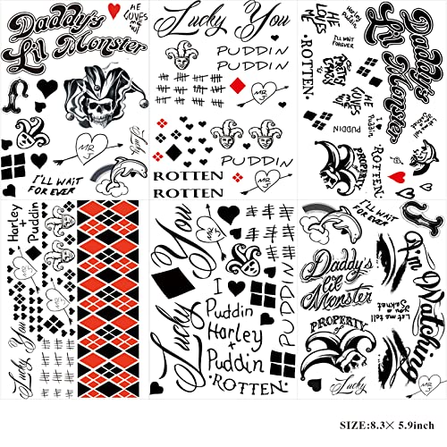 Halloween Temporary Tattoos Joker Style2 - 22 Sheets Face & Costume Body Art