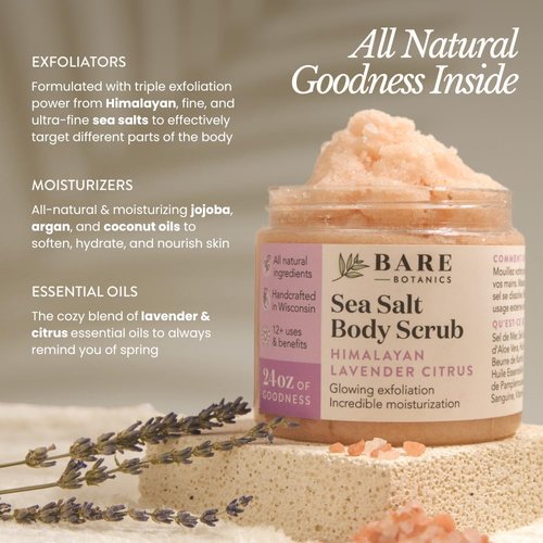 Bare Botanics Body Scrub - Himalayan Lavender Citrus Salt Scrub 24 oz | Naturally Scented & Cruelty-Free Exfoliator