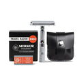 MERKUR 933C Travel Safety Razor - Compact Three-Piece Design with Leather Case | Bright Chrome Finish