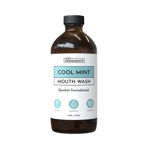 JUST Ingredients Cool Mint Remineralizing Mouthwash - Hydroxyapatite, Colloidal Silver, Alcohol-Free - 16 Fl Oz