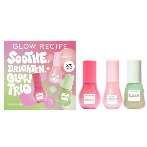 Glow Recipe Soothe, Glow & Bright Gift Set - Niacinamide Dew Drops Illuminating Primer & Avocado Ceramide Facial Serum & Guava Dark Spot Serum - Korean Skincare Travel Kit (3 Count)