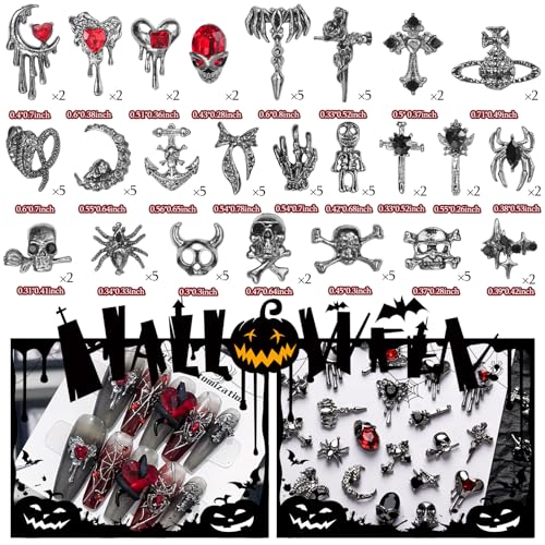 84 Pcs Gothic Halloween Nail Charms and Gems Set for Nail Art