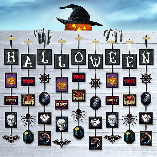 Halloween Hanging Banner Garland Set - Spiders, Skulls, Pumpkins, Bats, 9 Strings DIY Decorations