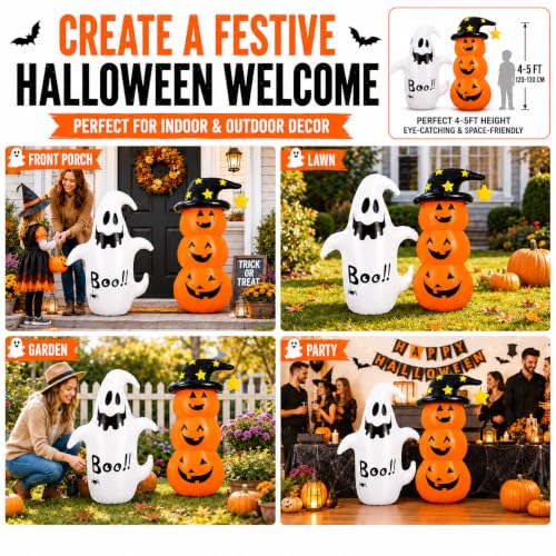 Inflatable Halloween Decorations Set - Ghost & Pumpkin Yard Decor, Waterproof, 4.3ft