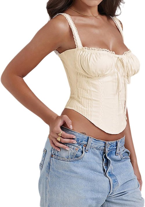 Skiennix Women's Lace-Up Cami Corset Top - Cold Shoulder Design with Zip Side Ties | Sexy Bodyshaper Bustier