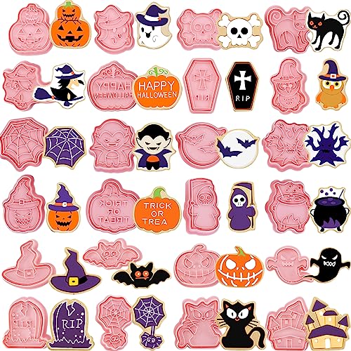 Halloween Cookie Cutters Set - 24 Shapes Embossing Mold for Baking & Decorations - Kids Friendly - Halloween