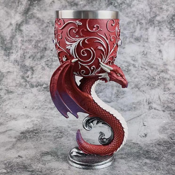 Retro Red Dragon Goblet - Gothic Wine Glass Resin & Stainless Steel, Party Decor - Red Dragon Cup