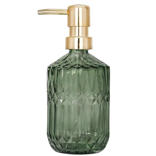 Osfvn Glass Soap Dispenser Green Bottle Gold Plastic Pump Refillable Kitchen Sink Countertop Hand Dish Dispensers