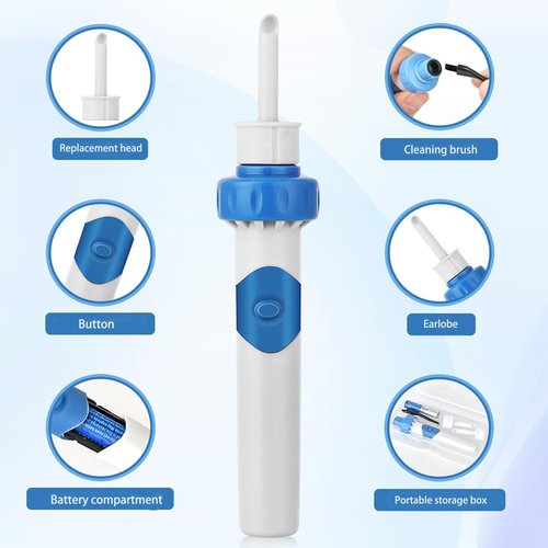 Electric Ear Wax Removal Tool with Vibration Suction, Gentle Ear Wax Vacuum for Dry Ear Wax, 2 Soft Interchangeable Heads for Itchy Ears, Earwax Remover (Peacock Blue)