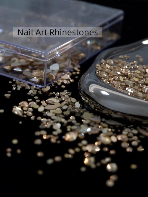 AMLAVIFISH Gold Rhinestones for Nails, 6080Pcs Gold Nail Art Rhinestones Kit, 3D Flatback Crystals Diamonds for Nail Art Design, Mix Sizes Nail Charms and Gems(Tweezers Included)