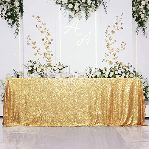 Eternal Beauty Gold Sequin Rectangle Tablecloth 90x132 Inch for Weddings Parties Events - Variation: Gold 132" x 90"