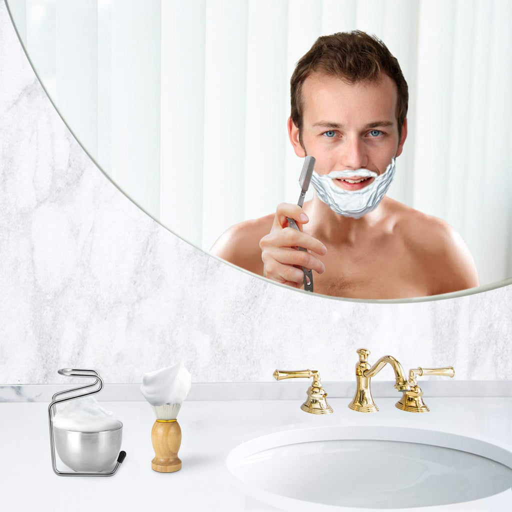 Wismee 3 In 1 Shaving Brush Set Shaving Soap Bowl & Shaving Stand & Badger Hair Shaving Brush Kit Shaving Cleaning Tool for Men (Silver+soap)