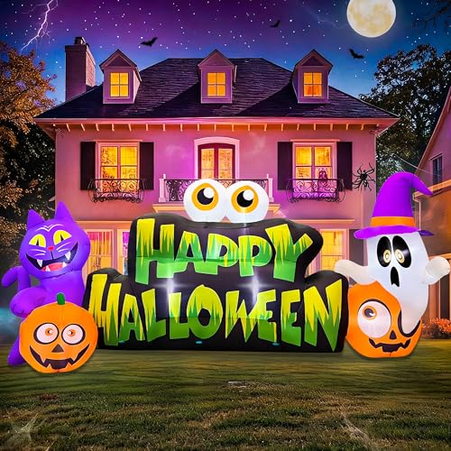 10FT Halloween Inflatable Ghost Pumpkin Eyeballs Cat Banner Outdoor Decoration