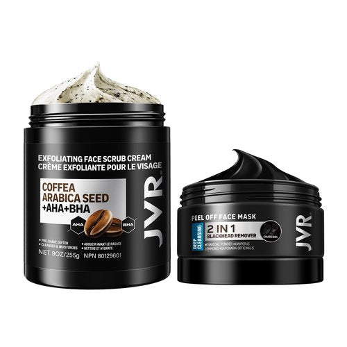 JVR Blackhead Remover Mask and Face Scrub for Men (9 oz) Charcoal Peel Off Black Mask, Facial Mask Purifying and Deep Cleansing for All Skin Types