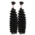 WOWANGEL Human Braiding Hair For Boho Braids 100g,100% Unprocessed Brazilian Virgin Hair, 12A Deep Wave Knotless Bohemian Bundles, Curly Hair Extensions,2 Bundles,Natural Black(1B),16 Inch