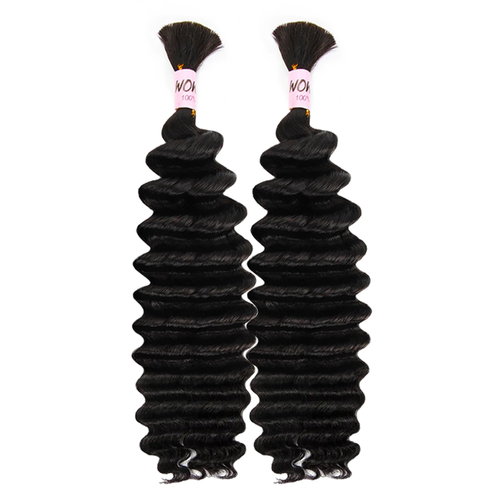 WOWANGEL Human Braiding Hair For Boho Braids 100g,100% Unprocessed Brazilian Virgin Hair, 12A Deep Wave Knotless Bohemian Bundles, Curly Hair Extensions,2 Bundles,Natural Black(1B),16 Inch