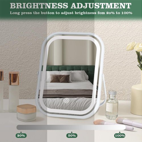 Leadzones Rechargeable Desk Vanity Makeup Mirror with Lights,8x6 Inch Folding Portable Mirror with Metal Stand Adjustable Rotation,Tavel Make Up Mirror for Table