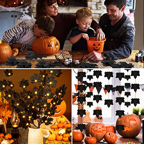 Black Artificial Maple Leaves Bulk 500pcs Halloween Faux Leaves for Decor & Crafts - 8cm