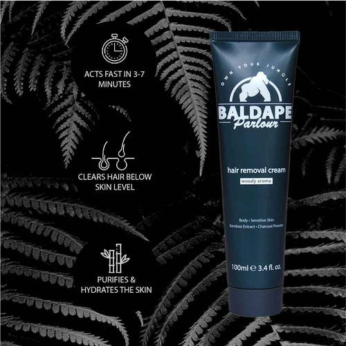Bald Ape Parlour BALDAPE PARLOUR Body & Back Hair Removal Kit with Men's Depilatory Cream, Extendable Applicator & Loofah for Smooth, Hair-Free Results