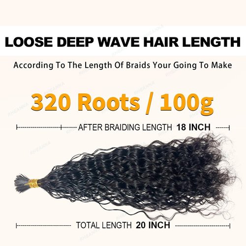 RHEANNA Pre-Divided Curly Bulk Human Hair For Boho Braids Loose Deep Wave Bulk Human Hair For Braiding Double Drawn Extensions (160 Roots)20inch/50g