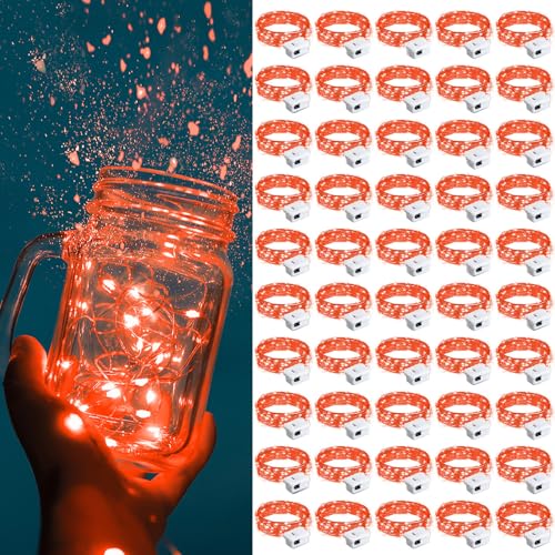 Battery Operated Fairy Lights 50 Pack - Red 20 LED 7ft String Lights with 3 Modes for Indoor Outdoor Decor