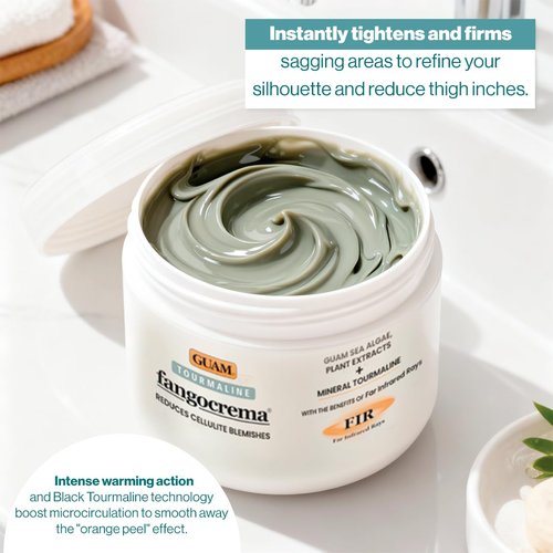 GUAM Fangocrema Anti-Cellulite Cream - Seaweed & Tourmaline FIR for Skin Tightening | Firming Hot Gel with Caffeine (10.5 Oz)