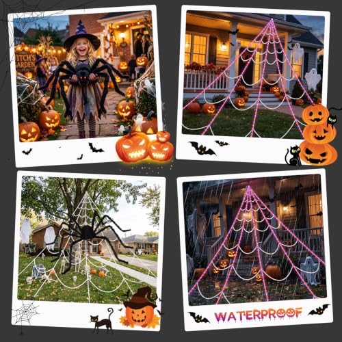 Halloween Spider Web Lights with Spider - Purple LED Light-Up Decor
