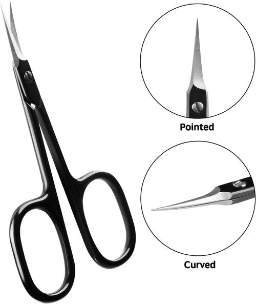 Velodios Professional Cuticle Scissors Extra Fine for Women and Men, Upgraded Curved Precise Pointed Tip Grooming Scissors for Trimming Eyebrow, Eyelash, Trim Nail and Dry Skin (Black)