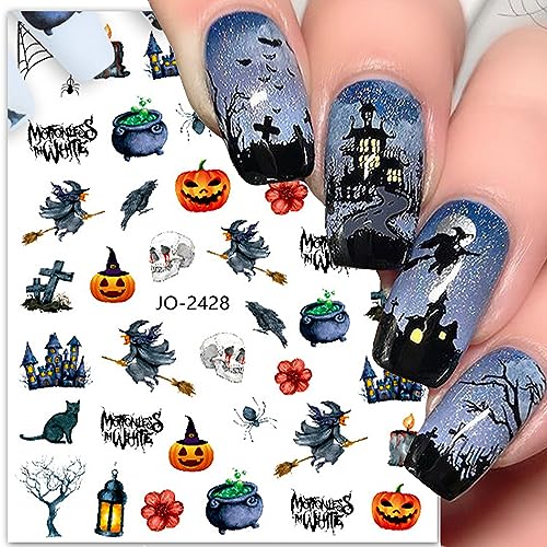 Halloween Nail Art Stickers Decals - 6 Sheets Pumpkin Ghost Witches Design