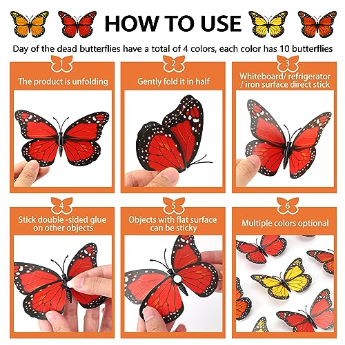 Hommtina 40 Pcs Monarch Butterfly Wall Decor - Orange-Yellow Mixed