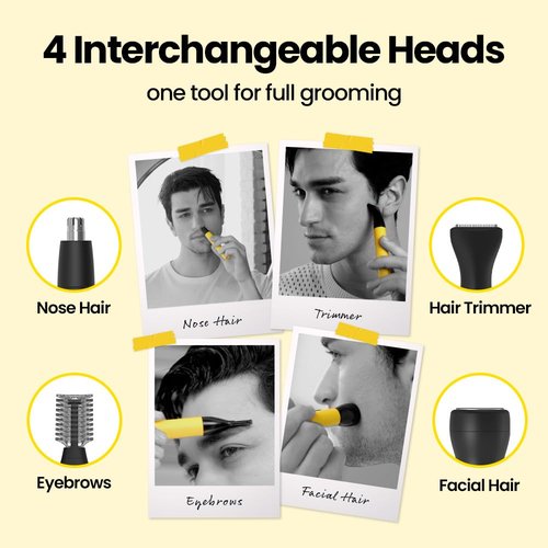Purple Gorila/Gorilla Technique/Nose Hair Trimmer for Men, Rechargeable 4-in-1 for Eyebrow Fuzz Hair Removal, No Pull No Snag Grooming with High-Speed 10,000RPM Motor (3 Head)