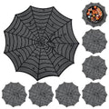 Spider Web Halloween Placemats Set of 8 - Black Round Table Mats, Heat-Resistant
