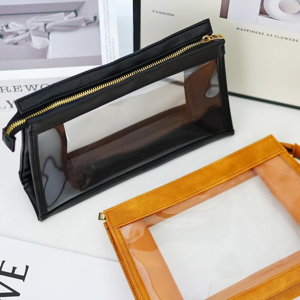 Women Travel Toiletry Bag Make Up Bag Cosmetic Essentials Transparent Makeup Wash Pouch 2 pcs (Transparent, Black)