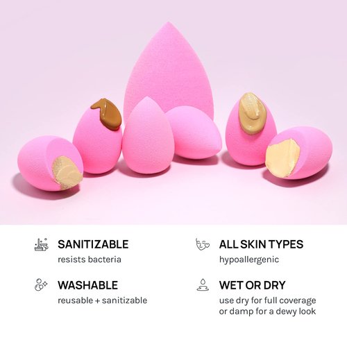 AOA Studio Mini Makeup Sponge Set - Latex-Free, High-Definition Blenders for Powder & Cream | 6 Super Soft Sponges (Pink)