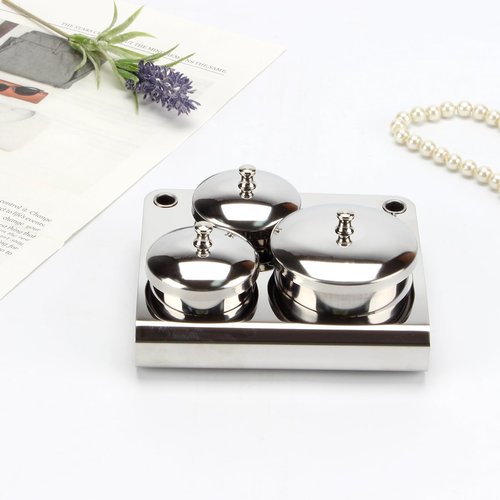 KCGANI 3 Pcs Stainless Steel Nail Art Equipment Cup Bowls, Acrylic Nail Liquid Container Dish Pot Liquid Powder Cup, Mini Nail Powder Holder Container with Lids Nail Art Equipment Tools