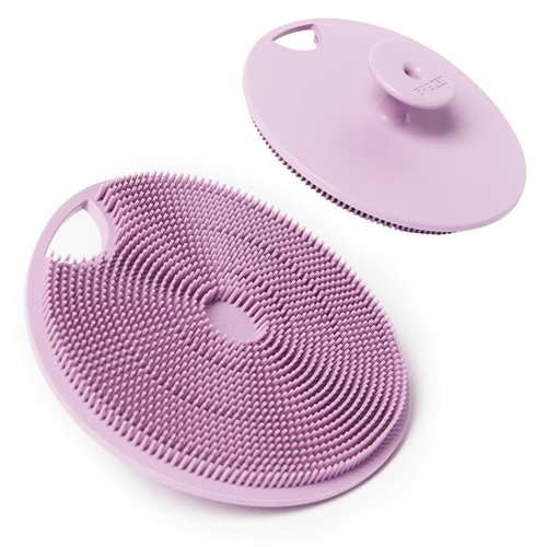 Boie USA Body Scrubber with Handle - Hygienic, Exfoliating Loofah Alternative - Feels Like Silicone Scrubber Gentle on Sensitive Skin, Hypoallergenic, BPA & Latex-Free, Made in the USA (Purple)