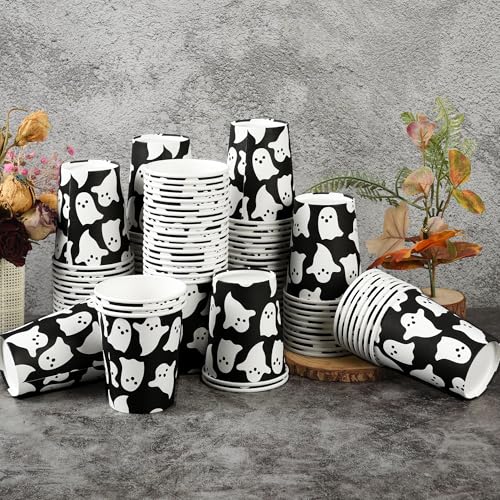Halloween Ghost Paper Cups - 100 Disposable Party Cups for Spooky Events