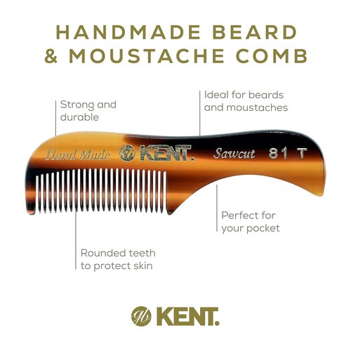 Kent A 81T Bundle X-Small Gentleman's Beard and Mustache Pocket Comb, Fine Toothed Pocket Size for Facial Hair Grooming and Styling. Saw-cut of Cellulose Acetate, Hand Polished. Hand-Made in England