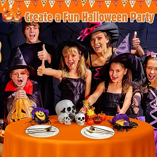 12 pcs Halloween Round Plastic Tablecloths 84 Inch - Black & Orange