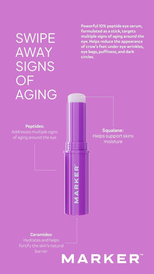MARKER Eye Stick - 10% Peptides Under Eye Serum for Puffiness, Dark Circles & Fine Lines | 0.1 oz (3 g)