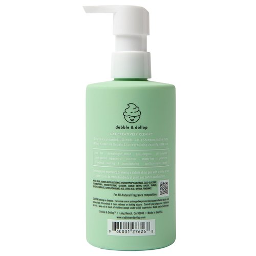 Dabble & Dollop Honeydew Melon Body Wash & Shampoo – 3-in-1 Natural Bubble Bath for Kids, No Parabens or Sulfates, Vegan, Gluten-Free, Tear-Free (10oz, Pack of 2)