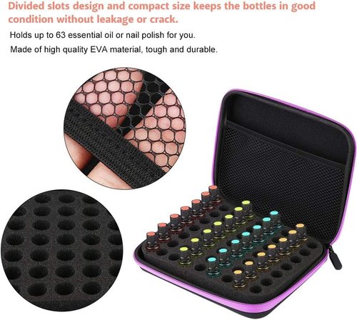 Rigute 63 Bottle EVA Essential Oils Organizer - Holds 1-3ml Bottles, Storage Holder Carrying Case, Traveling Bag with Foam Insert