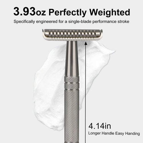Stainless Steel Safety Razor - Single Blade Design for Men | 10 Double Edge Blades & Heavy Duty Handle