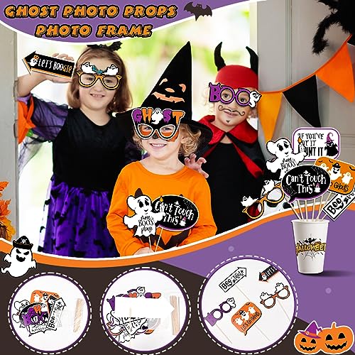 Halloween Photo Booth Props Set Ghost Pumpkin Spiders Bat Selfie Decorations