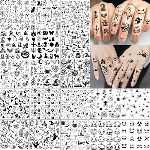 Finger Halloween Temporary Tattoos Set - 19 Sheets 300+ Designs for Kids & Adults