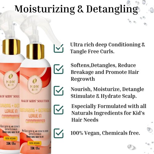 Skiennix Kids Leave-In Conditioner - Softens & Detangles Tough Knots | Nourishing Formula with Mango Butter & Keratin (8 Fl Oz)