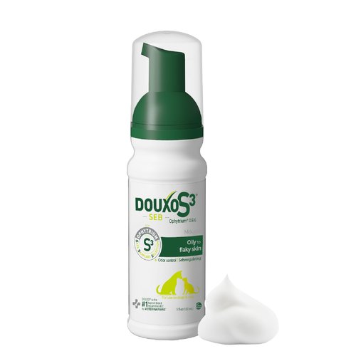 Douxo S3 Seb Mousse, Contains 0.5% Ophytrium, Odor Control & Seboregulating, For Oily to Flaky Skin, Seborrhea, For Dogs and Cats, 5.1 fl. oz. (150mL)
